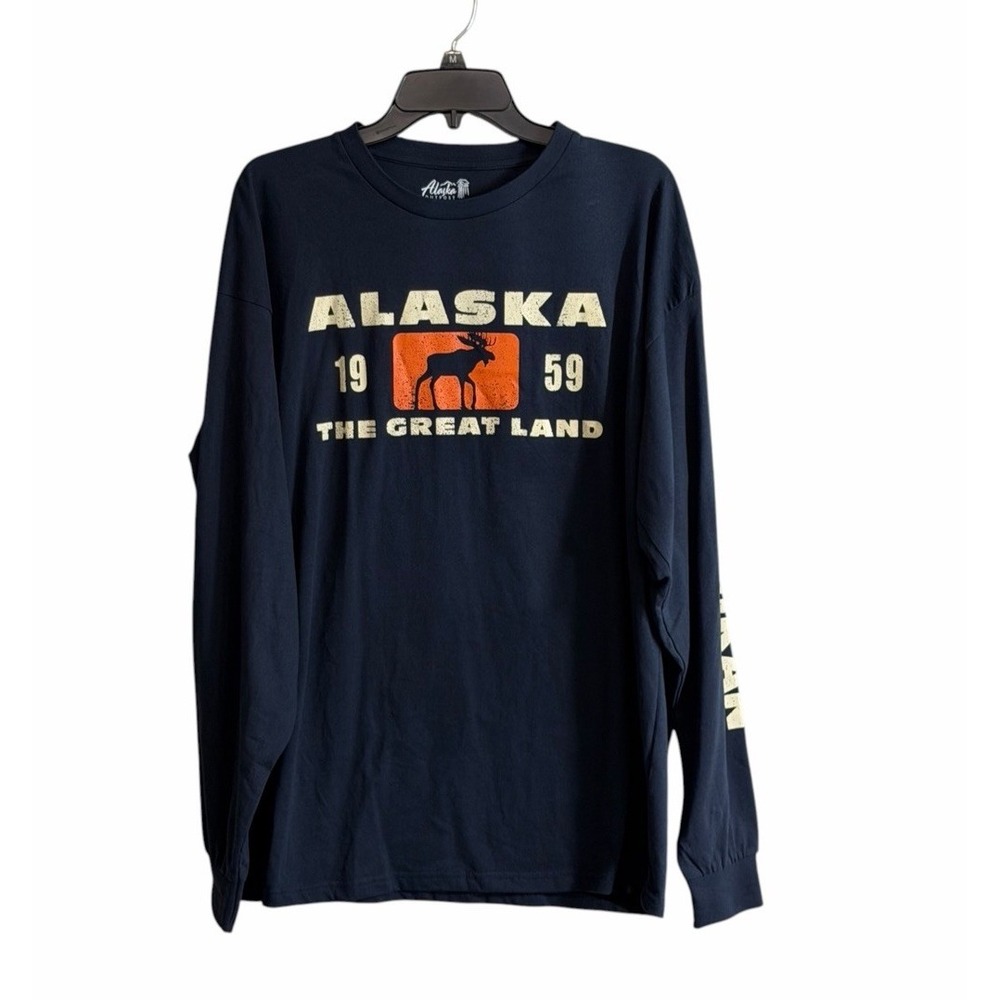 Alaska The Great Land T-Shirt 1959 Graphic Men's Moose Long Sleeve Large